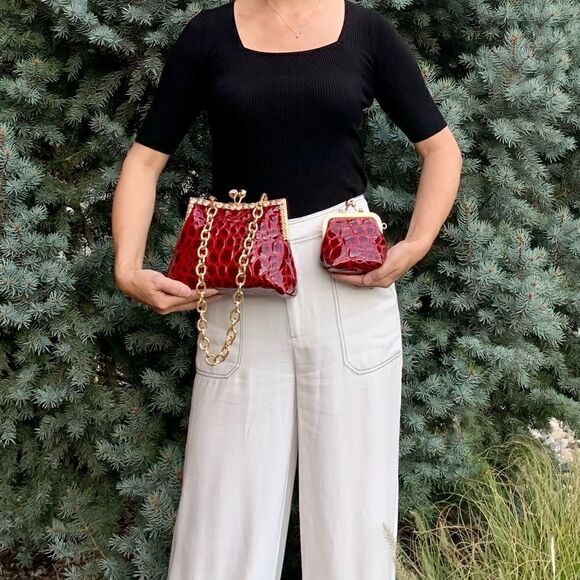 Handmade Genuine Leather Embossed Cobblestone Texture Kisslock Bag & Small Purse - Picture 2 of 16